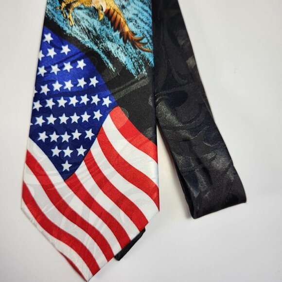 Steven Harris American Flag Bald Eagle Patriotic Necktie Men's Stars and Stripes - Picture 4 of 8